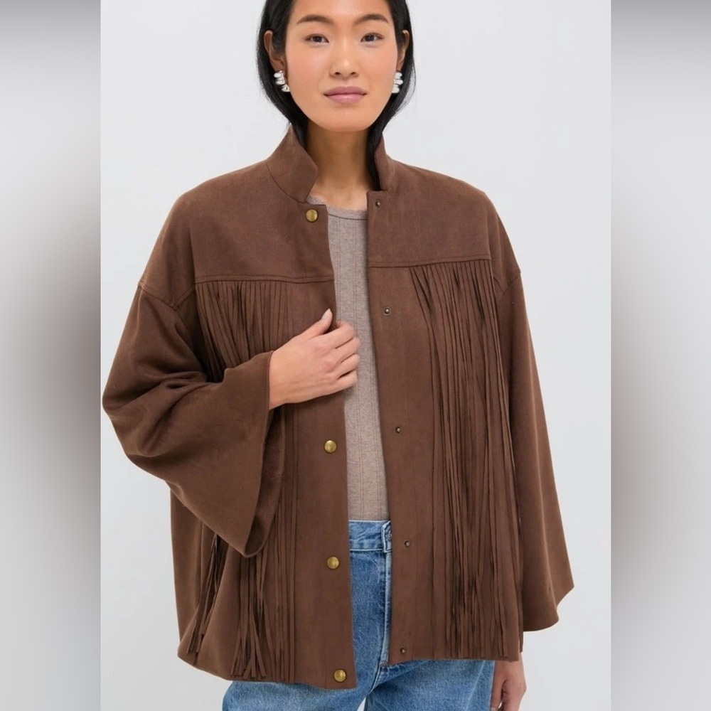 TUCKERNUCK Chocolate Suede Fringe Marant Shirt Jacket Size Medium NWT